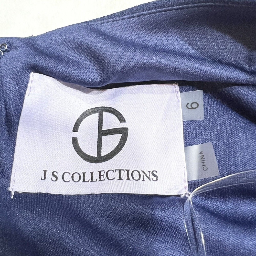 JS Collection Kennedy Draped Mermaid Maxi Dress Gown Navy NWT Sequins Sz 6 - Picture 12 of 16